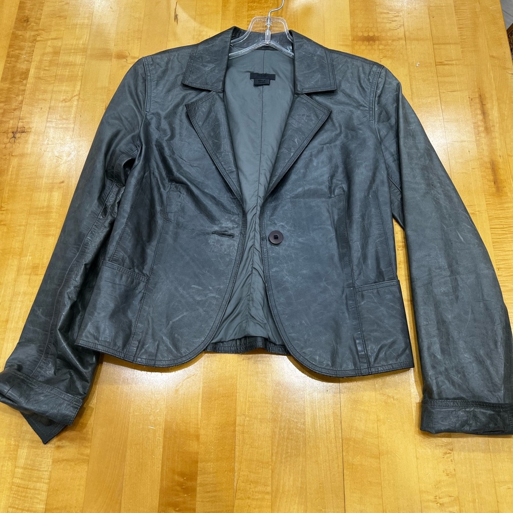 M0851 Gray leather blazer jacket